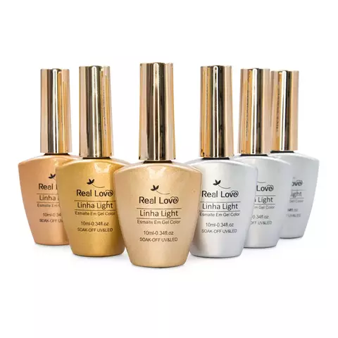 Kit Esmalte em Gel Real Love Coleção Glitter Prata e Dourado - 6 cores