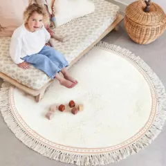 Tapete Infantil Redondo Minimalista Clean Tassel - Nórdico Ateliê