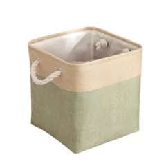 Cesto Organizador Quadrado Linho - Verde e Cru