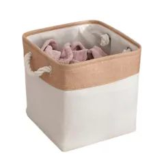 Cesto Organizador Quadrado Linho - Branco e Camelo