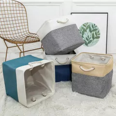 Cesto Organizador Quadrado Linho - Cinza e Branco - Nórdico Ateliê
