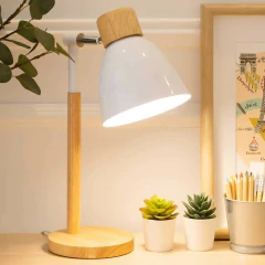 Luminária Luiza Bivolt com Base de Madeira - Branca - comprar online