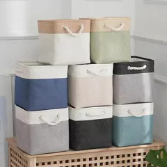 Imagem do Cesto Organizador Quadrado Linho - Cinza e Branco