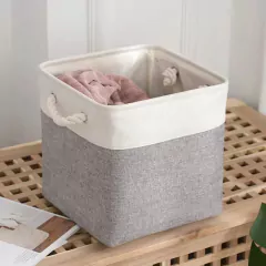 Cesto Organizador Quadrado Linho - Cinza e Branco - comprar online