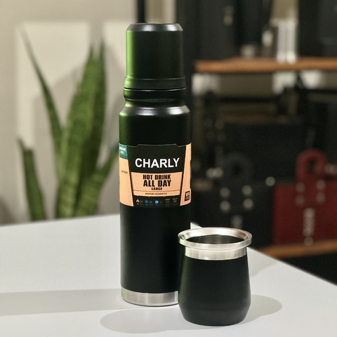 COMBO PREMIUM: TERMO + MATE GRABADO - NEGRO
