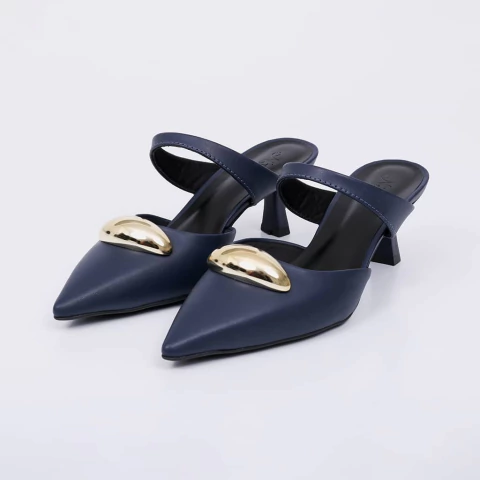 Alpino - Mule Feminino Bico Fino com Tira Central Aplicação Azul - comprar online