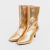 Camila - Bota Feminina Bico Redondo Salto Baixo Fino Cano Médio Dourada - comprar online