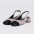 Cris - Slingback Feminino Verniz Bico Redondo Salto Grosso Preto/Off-White