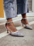 Cristal - Scarpin Feminino Bico Fino Salto Baixo Tela Aplicações Prata - loja online