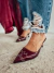 Lari - Mule Feminino Bico Fino Salto Baixo Vermelho Marsala