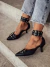 Iana - Scarpin Feminino Fivela Bico Fino Salto Baixo Preto na internet