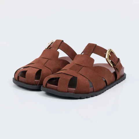 Lima - Clog Feminino Tiras Largas Fivela Lateral Marrom - comprar online