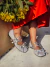 Lua - Sapatilha Feminina Fivela Bico Quadrado Tela Laço Prata - Not-Me Shoes - Fábrica Própria de Calçados Femininos