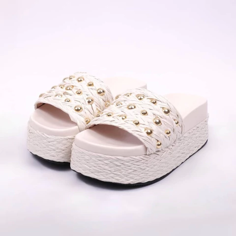 Mônaco - Chinelo Feminino Flatform Com Aplicação Palha Off-White - comprar online