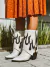 Imagem do Nina - Bota Feminina Texana Dobrada Bico Fino Salto Grosso Off-white/Preto