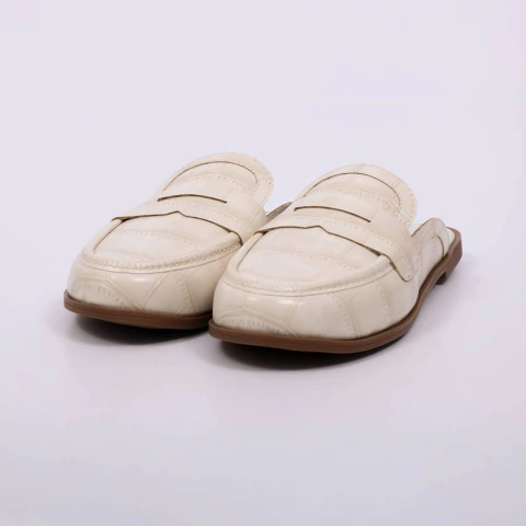 Rubi - Mule Feminino Bico Redondo Croco Detalhe Costura Off White - comprar online