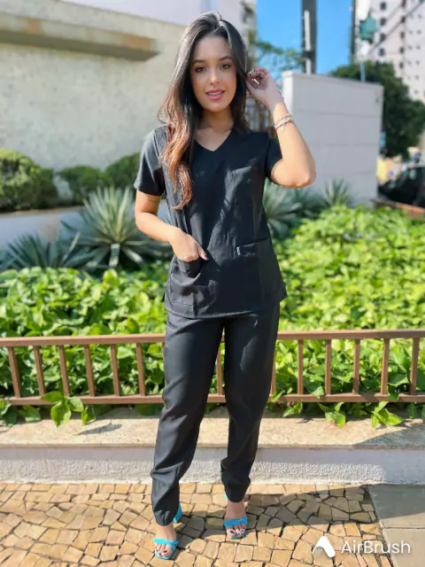 Scrub Feminino Preto Gabardine