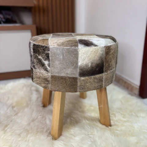 Banco de Couro Exclusivo | Cinza, Marrom & Branco