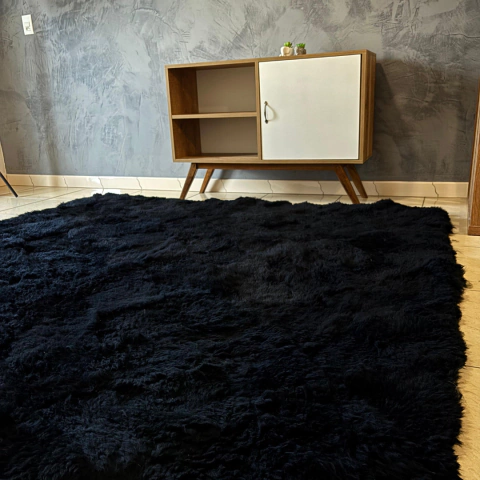Tapete De Lã De Ovelha Premium Preto