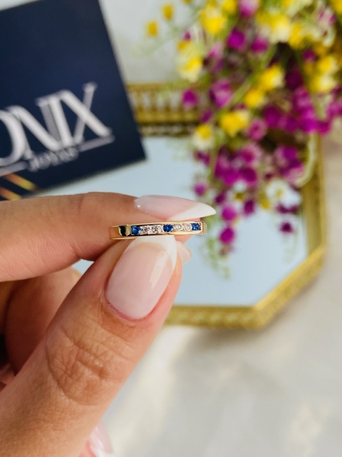 ANILLO AZUL 1/2 SIN FIN ORO 18K