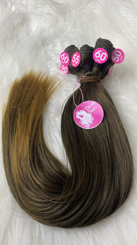 Tela fibra de colágeno castanho com as pontas iluminadas 320g (colocação fixa)