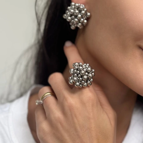 Anel Semijoia Ródio Bolinhas - comprar online