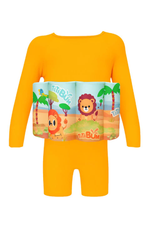 Roupa Flutuante - Bóia Infantil - Leãozinho laranja - Manga Longa