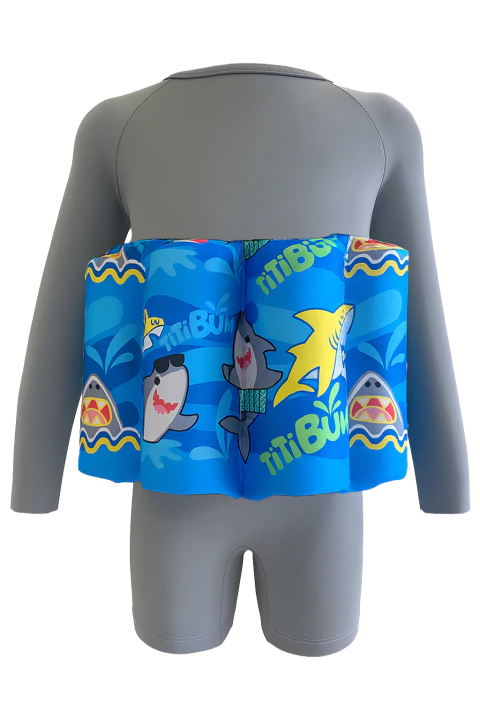 Roupa Flutuante - Bóia Infantil - Tubarão Cinza - Manga Longa