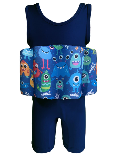 Roupa Flutuante - Bóia Infantil - Monstrinho Azul Marinho - Camiseta