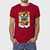 Homem vestindo uma camiseta masculina de algodão Alien Space Premium vinho com estampa colorida de animais e alienígena