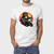 Camiseta masculina branca de algodão com estampa de macaco pilotando moto