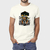 Homem vestindo camiseta masculina de algodão Go Ducks Premium Off White com estampa de pato em motocicleta
