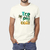 Camiseta masculina de algodão premium na cor off white com estampa tropical na frente