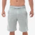 Bermuda moletom masculina cinza, com bolso e cordão na cintura, modelo casual.