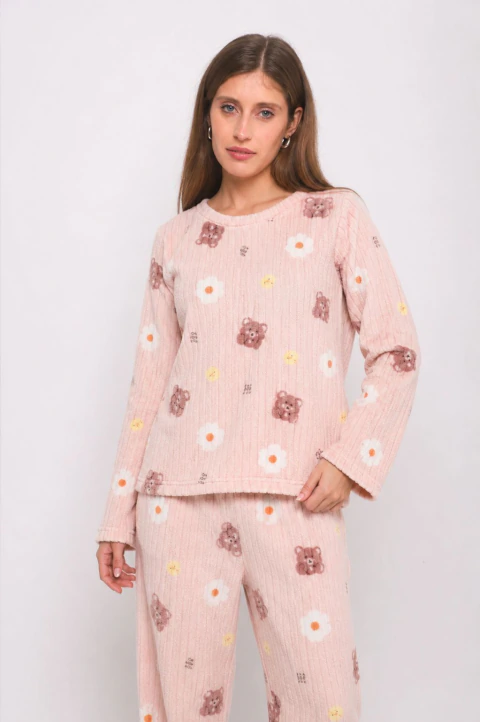 CONJUNTO ACANALADO ESTAMPADO - OSO ROSA - comprar online