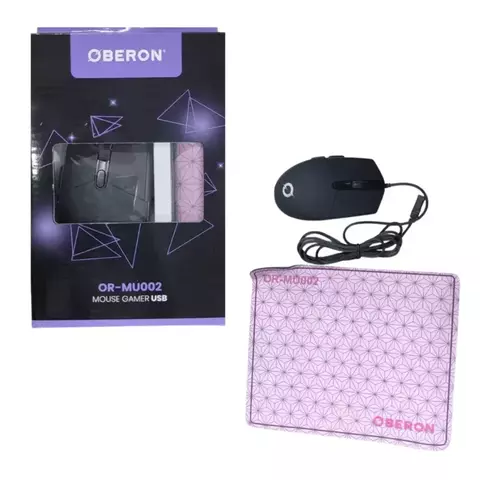 Mouse Gamer Preto RGB para Jogo com Mousepad Oberon OR-MU002