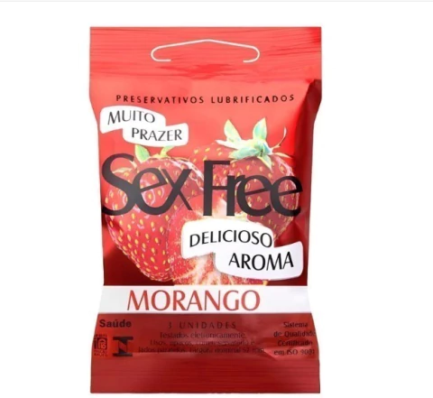 Preservativo Morango Com 3 Unidades Sex Free