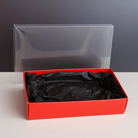 CAIXA VERMELHA TAMPA TRANSPARENTE