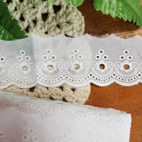 Bordado Inglês Branco 5cm - BA 08 | 100% Algodão (metro)