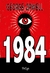 Capa do eBook "1984" de George Orwell, apresentando um design gráfico com fundo vermelho e uma ilustração de olho dentro de uma fechadura.