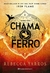 Capa do livro "Chama de Ferro" de Rebecca Yarros, com design em tons de laranja e um dragão estilizado.