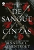 Capa do ebook "De Sangue e Cinzas": duas espadas cruzadas sobre fundo escuro com folhas vermelhas. Título em letras grandes brancas. Atmosfera sombria e épica.
