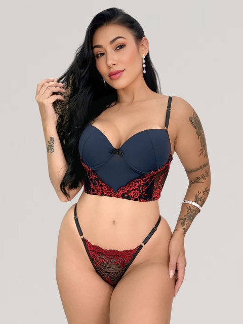 Conjunto Renda Bicolor Estilo Cropped Bruna