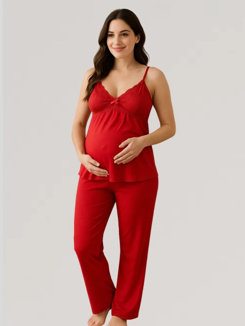 Pijama BabyDoll Amamentação Longo em Microfibra Rendado