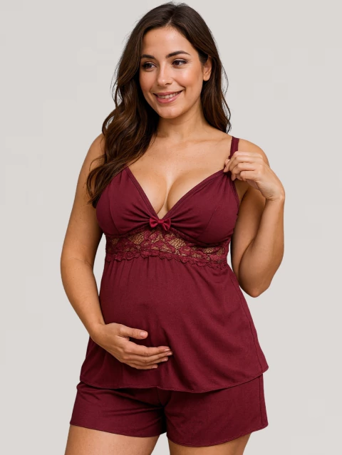 Short Doll Amamentação com Renda e Abertura em Click e Alça Reforçada.