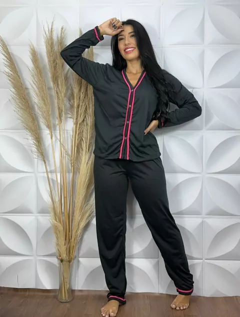 Pijama Feminino Americano Longo Liso Malha PV