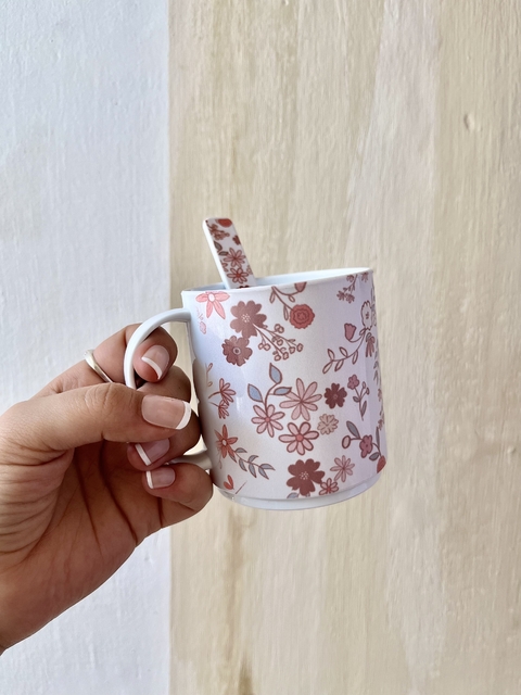 Taza con cuchara Flores Boho