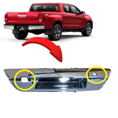 Maçaneta Puxador da Tampa Traseira Hilux 2016 a 2020 com Furo para Câmera de ré e Chave