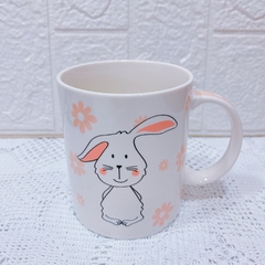 Caneca Branca Coelho Preto e Salmão