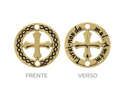 Pulseira " Livrai nos do mal Cruz " Dourado e Níquel